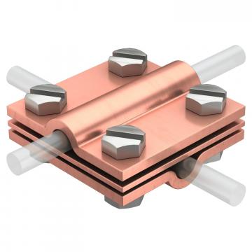 Cross-connector with intermediate plate for Rd 8−10 mm Cu