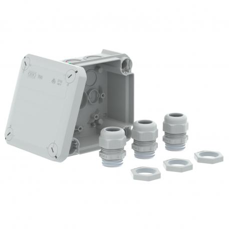 Junction box T60, with knock-out entries and 3 x V-TEC VM20 + locknuts 100x100x48 | 7 | IP67 | 7 x Ø20 | Light grey; RAL 7035