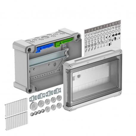 Distribution box, 12 division units, with terminal strip, polycarbonate