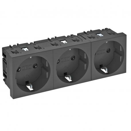 0° socket, protective contact, triple Black-grey; RAL 7021