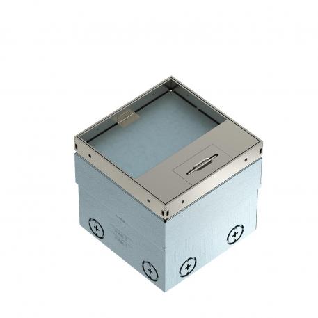 Podna kutija UDHOME2, s izvodom za kabele, s upuštenjem za podnu oblogu i 2-strukom priključnicom VDE, nehrđajući čelik