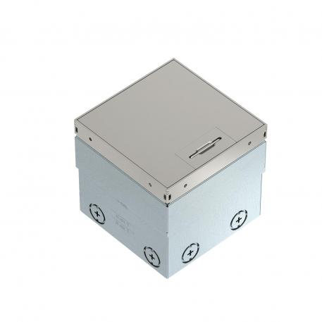 Podna kutija UDHOME2, bez izvoda za kabele, s upuštenjem za podnu oblogu i 2-strukom priključnicom VDE, nehrđajući čelik